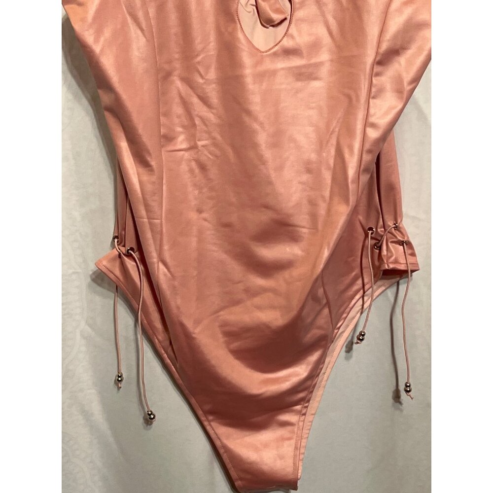 Pink Bunny Girl Halter Bodysuit XXL With Heart Cutout & Adjustable Side Ties - Picture 3 of 8